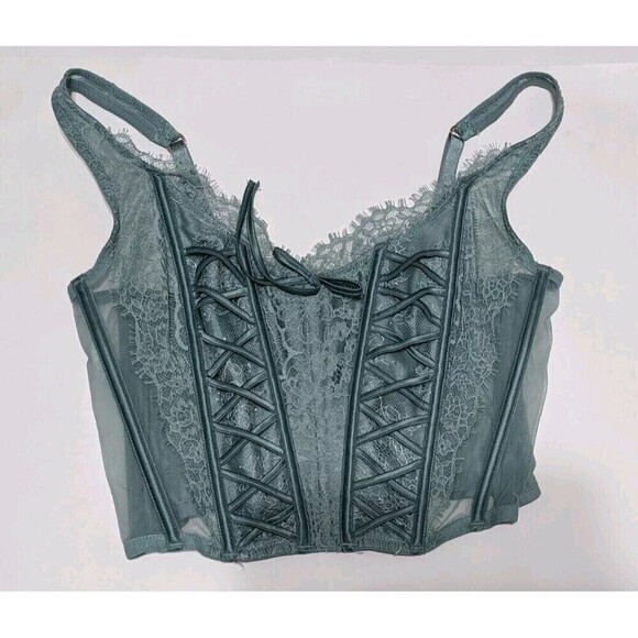 Victoria’s Secret Dream Angel Small Green Unlined Lace-Up Corset Bustier Top - Picture 1 of 7